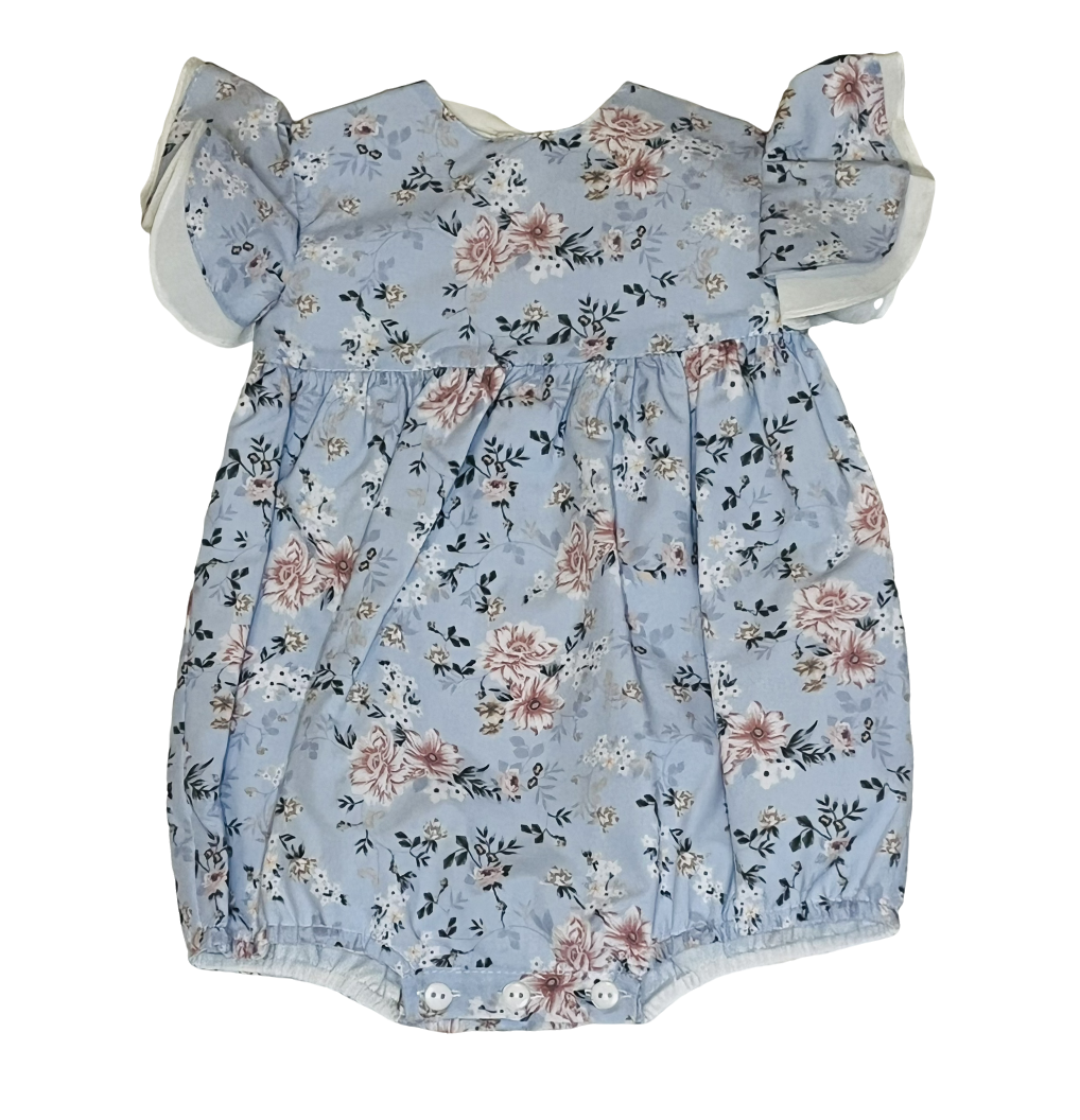 Girls Blue Floral Romper By Puro Mimo