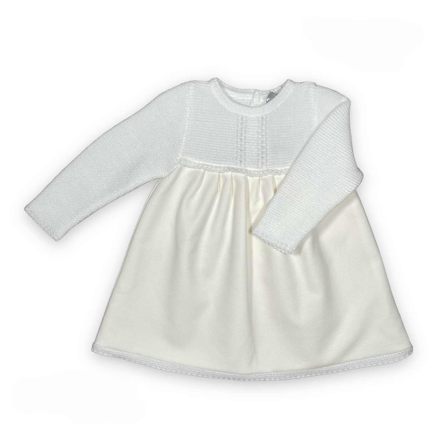 Girls Ivory Half-Knitted Dress and Matching Bonnet by Mebi