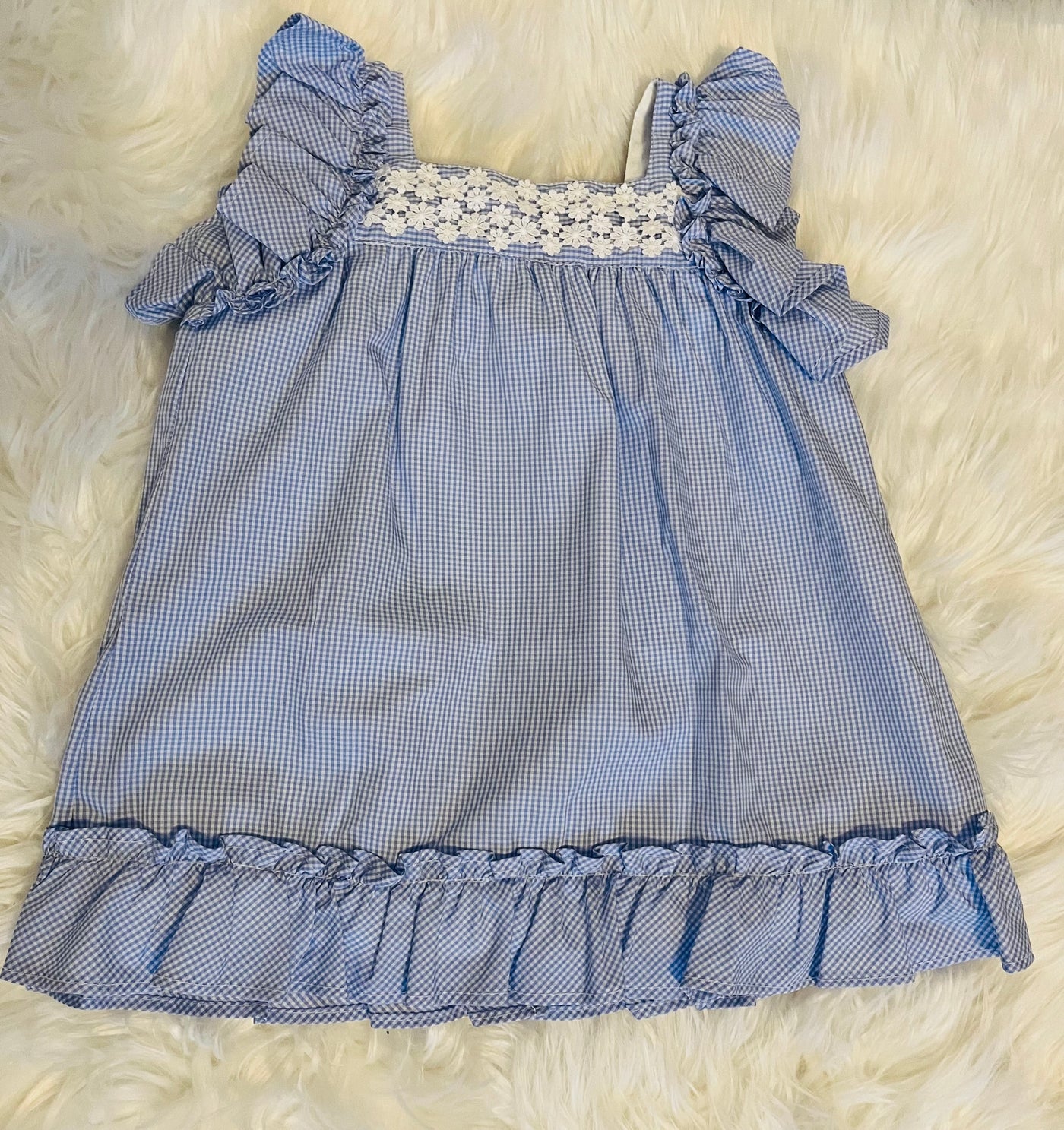 Girls Blue & White Gingham Dress By Puro Mimo