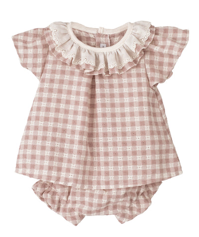 Girls Nude Pink Gingham Set By Calamaro