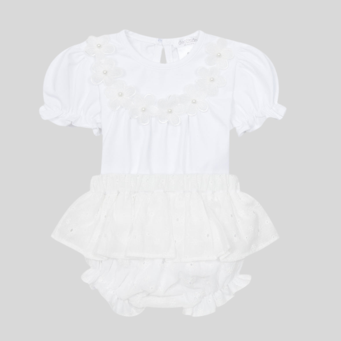 Girls White Top & Broderie Anglais Bloomers Set By Deolinda