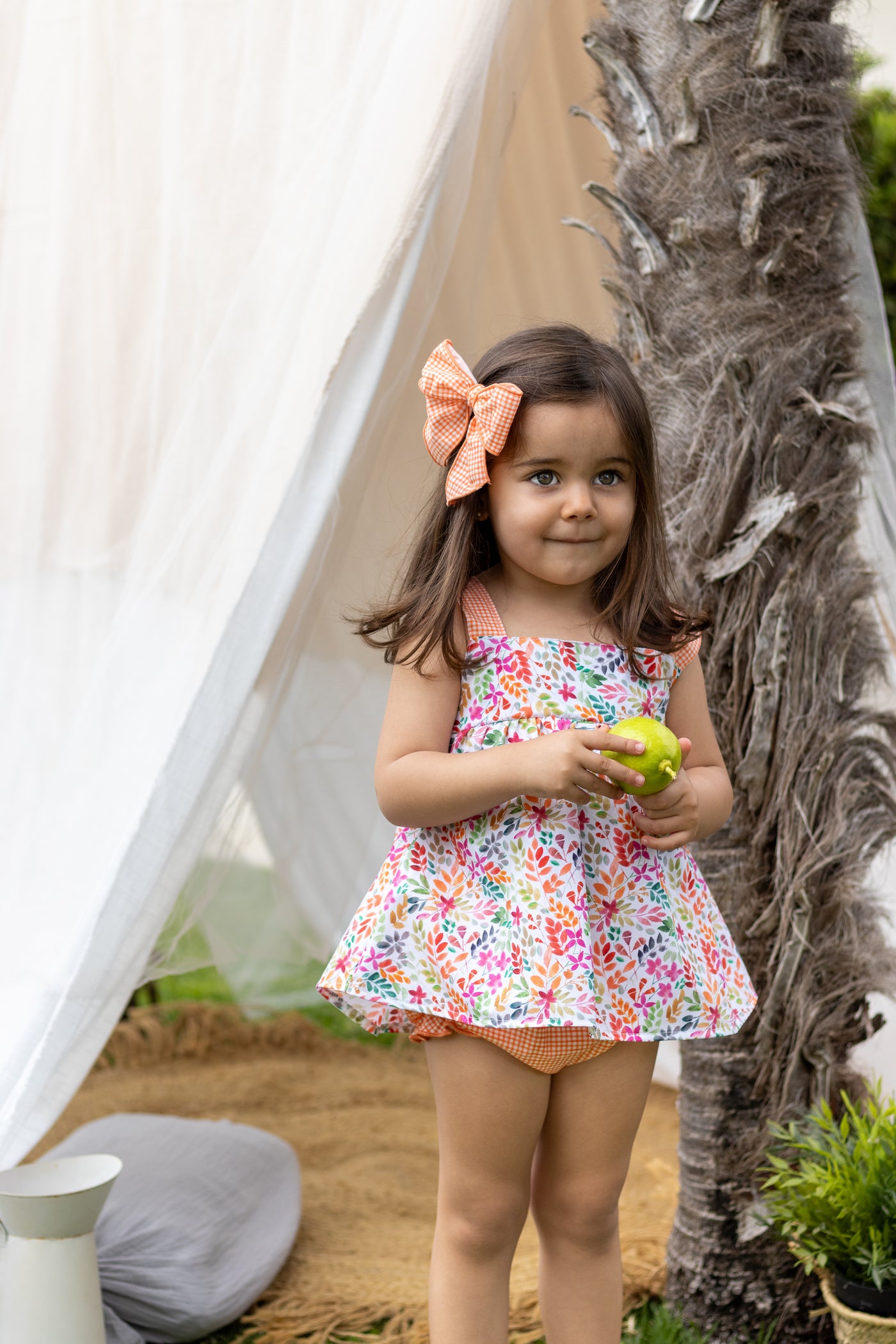 Girls Floral Orange Top & Bloomers Set By Calamaro