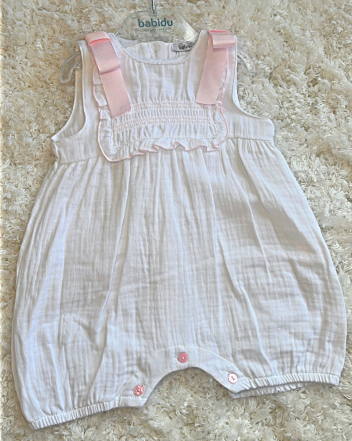 Girls White Cheesecloth Romper By Babidu