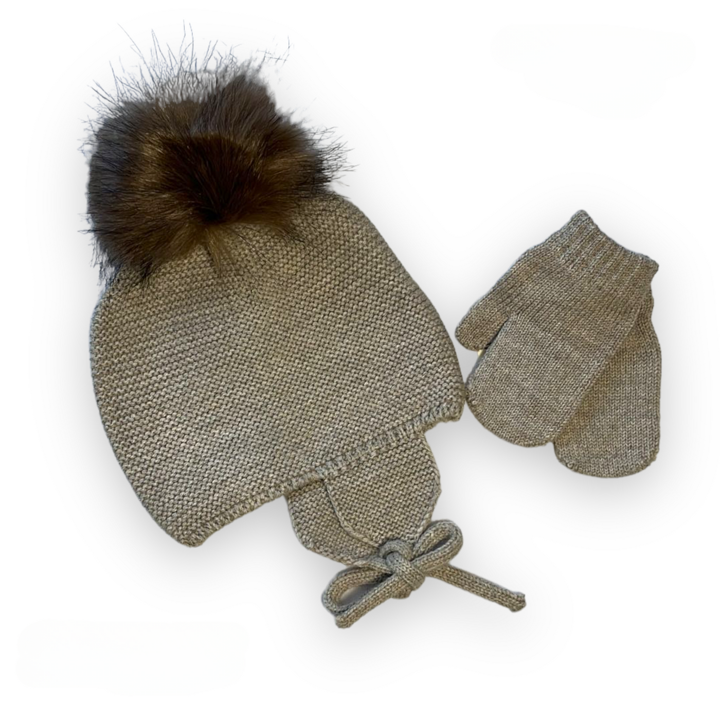 Merino Wool Pom Pom Hat and Mittens Set by Condor