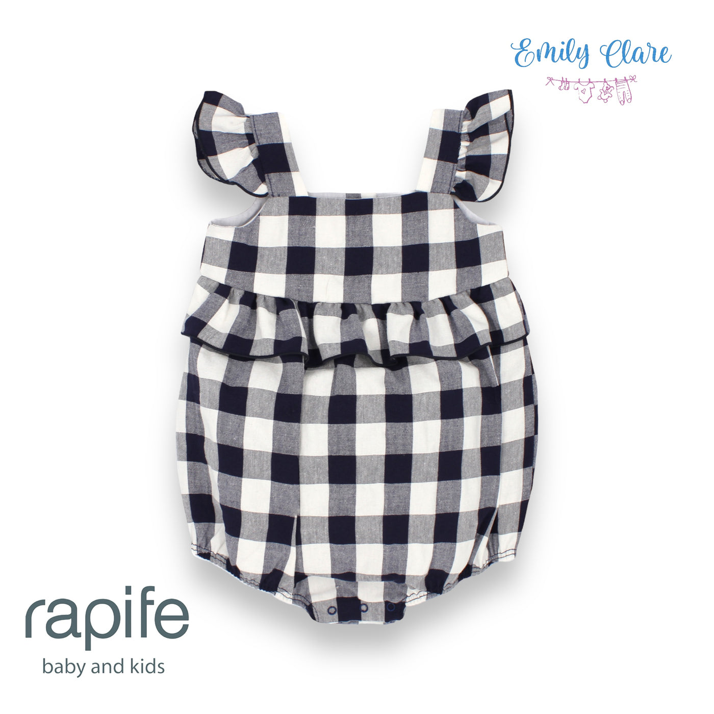 Girls Navy & White Gingham Romper By Rapife