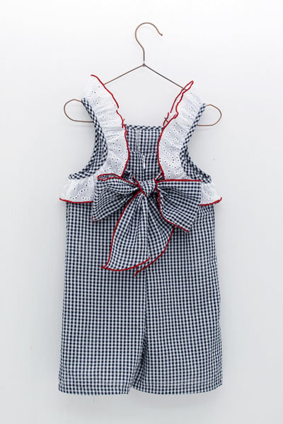 Girls Navy Gingham Playsuit By Foque