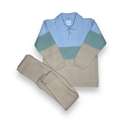 Boys Blue, Sage & Beige Knitted Trouser Suit By Artesania Granlei