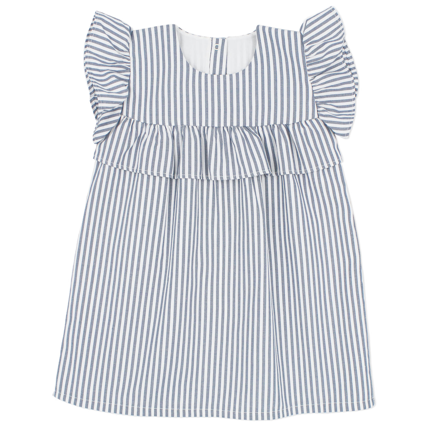 Girls Blue & White Striped Dress By Rapife