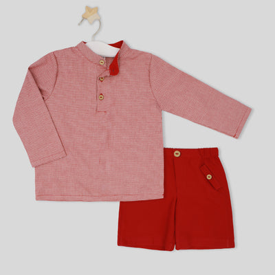 Boys Red & White Shirt & Bermuda Set By Rapife