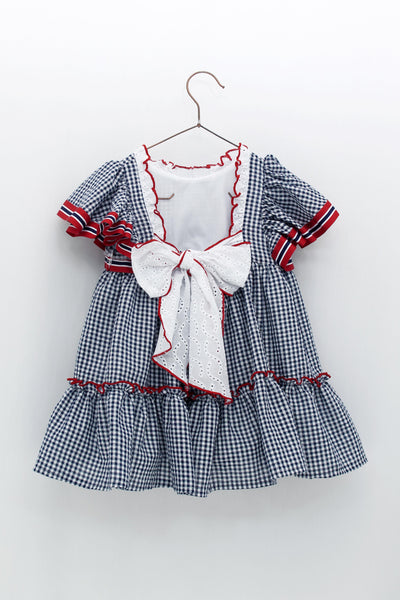 Girls Navy Gingham Dress By Foque