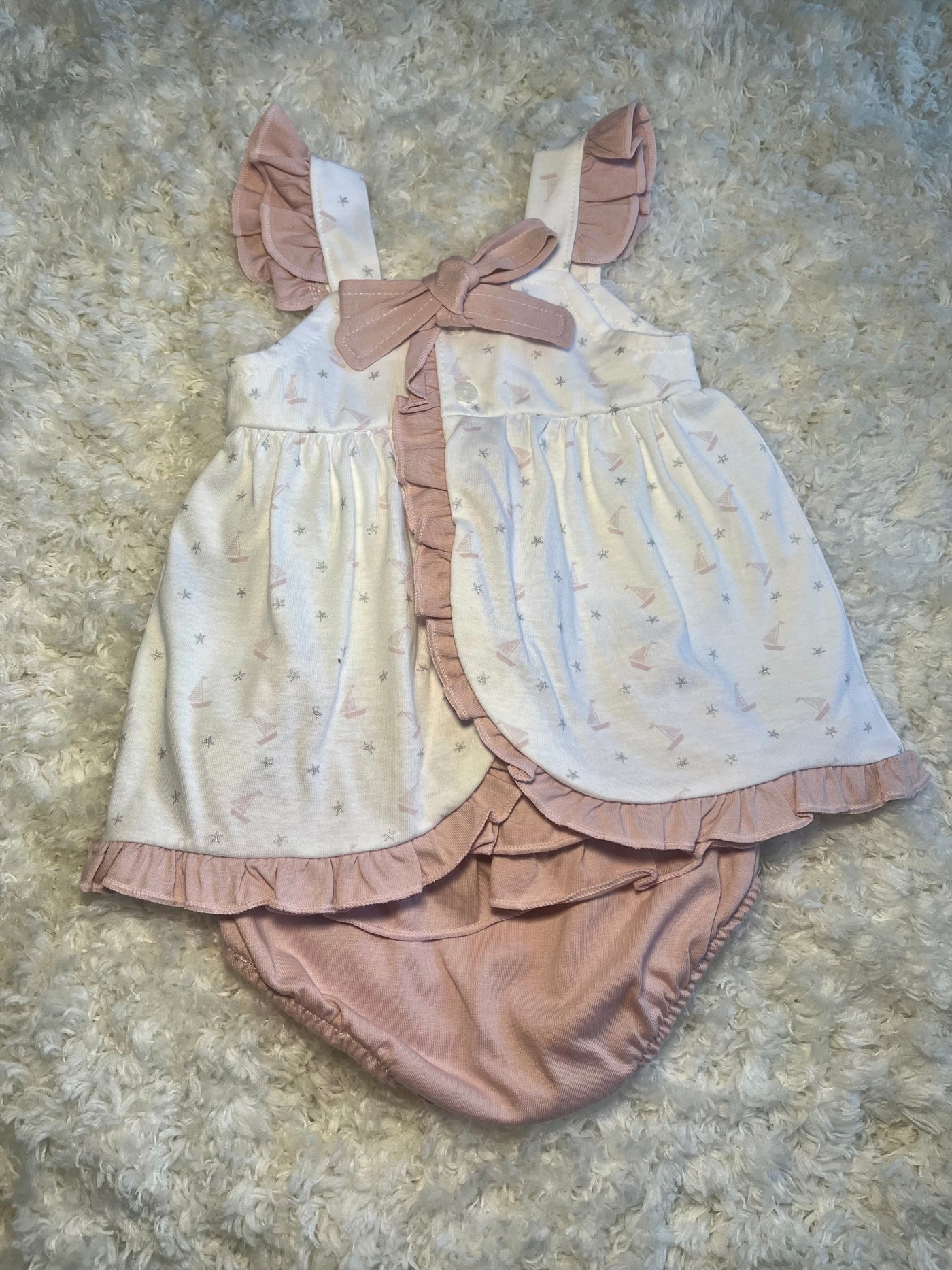 Girls White & Rose Dress With Bloomers By Babidu