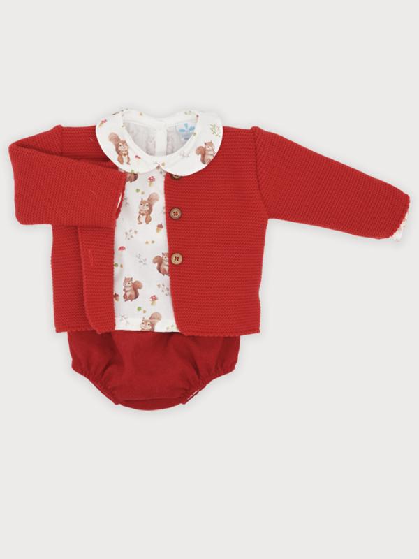 Red 3 Piece Jacket, Shirt & Knickers Set by Sardon