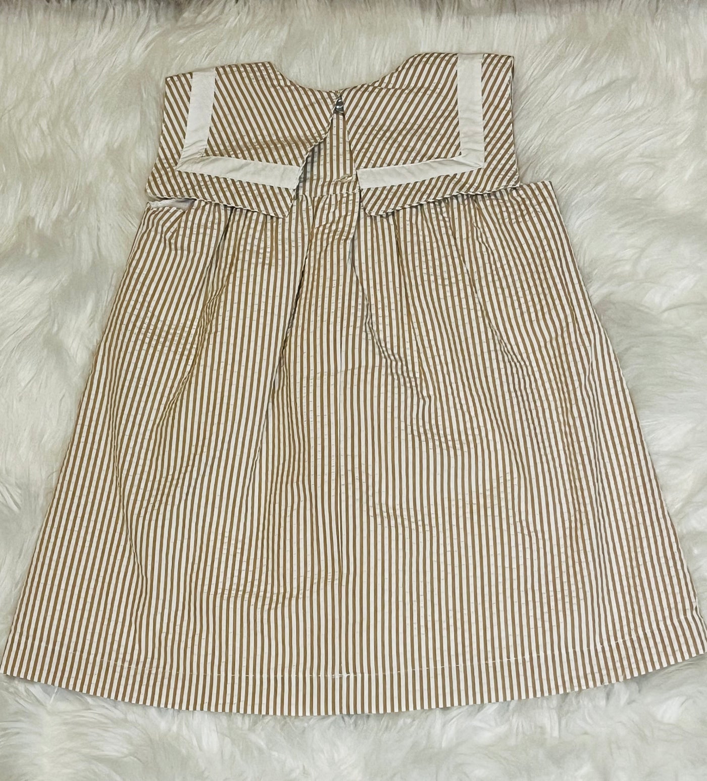 Girls Beige & White Striped Dress By Puro Mimo