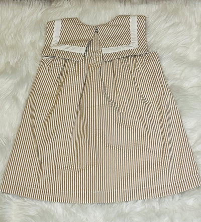 Girls Beige & White Striped Dress By Puro Mimo