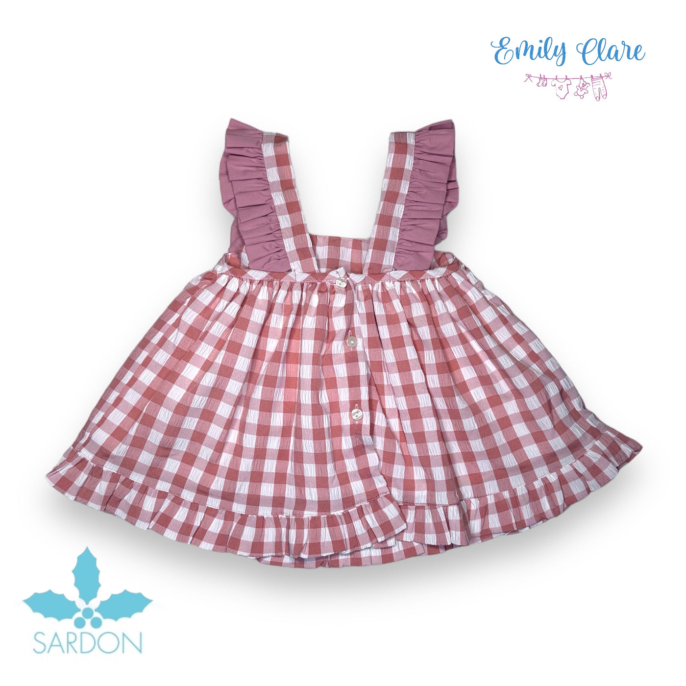 Girls Rose & White Chequered Top & Bloomers By Sardon