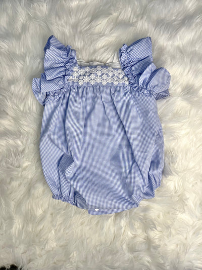 Girls Blue Ginham Romper By Puro Mimo