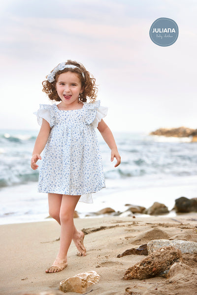 Girls Pale Blue Ruffle Floral Dress By Juliana