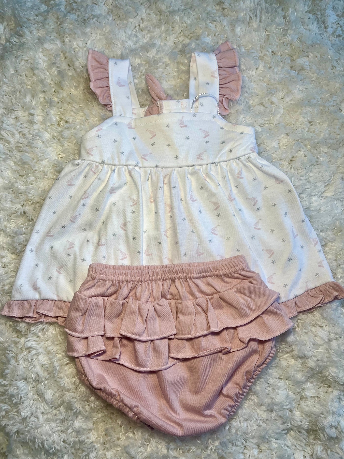 Girls White & Rose Dress With Bloomers By Babidu