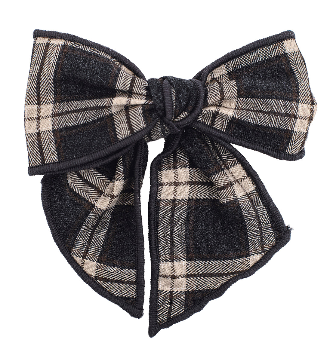 Plaid bow with black and beige pattern on a white background