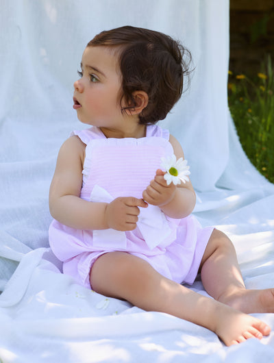 Girls Pink & white Smocked Romper By Deolinda