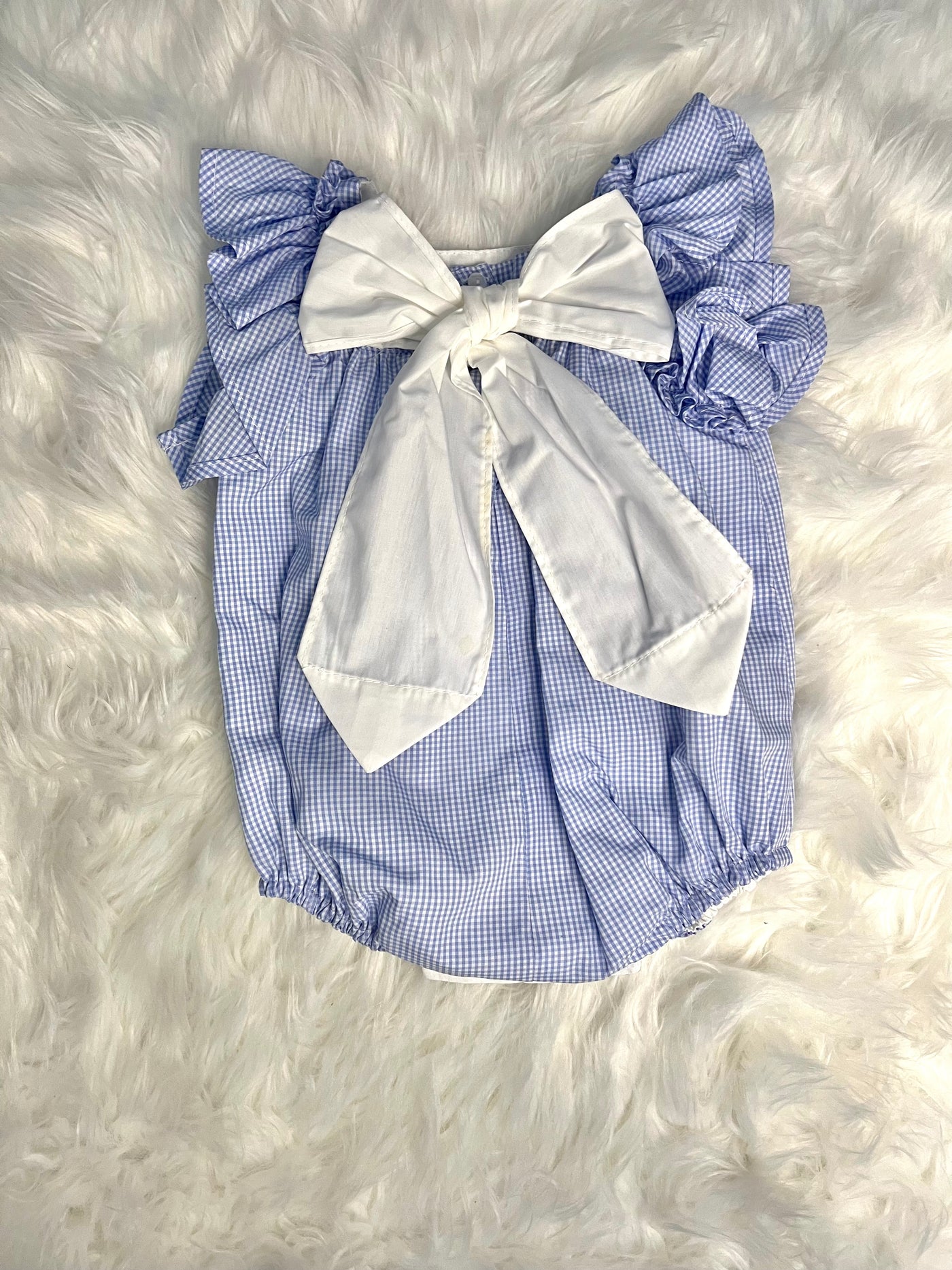 Girls Blue Ginham Romper By Puro Mimo