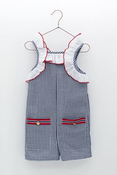 Girls Navy Gingham Playsuit By Foque