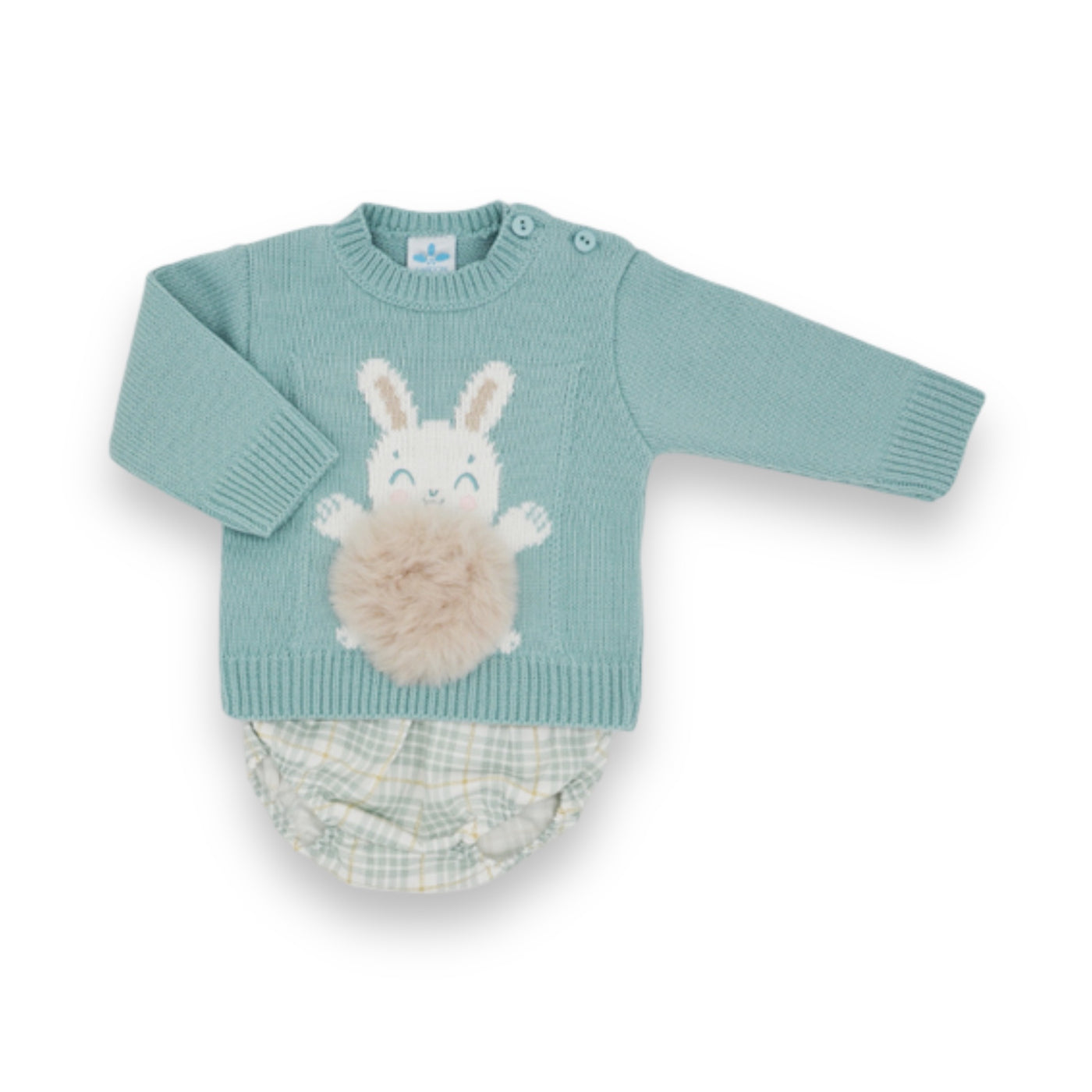 Unisex Green Knitted Bunny Jam Pants Set By Sardon.