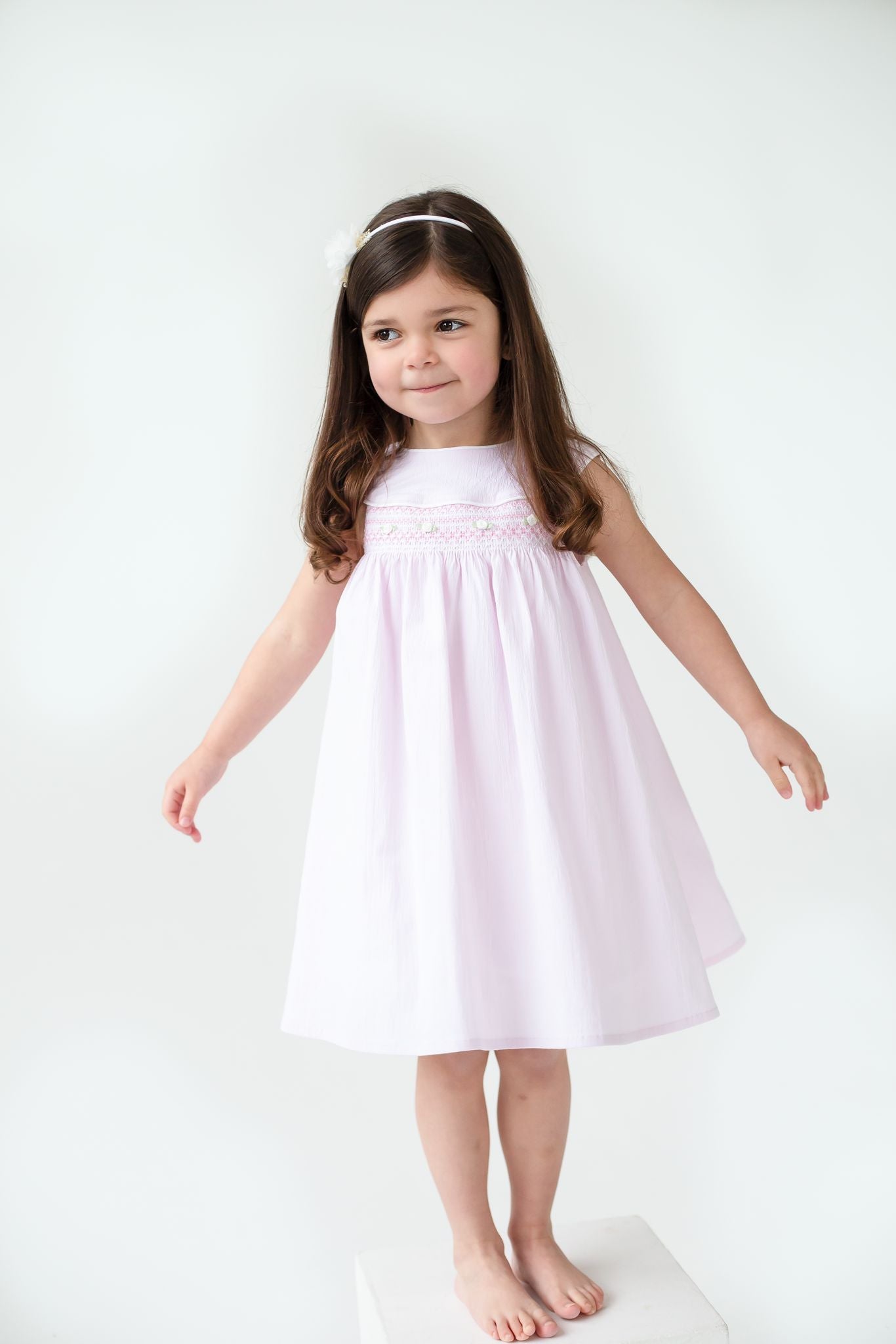 Girls Pink Smocked Dress By Deolinda