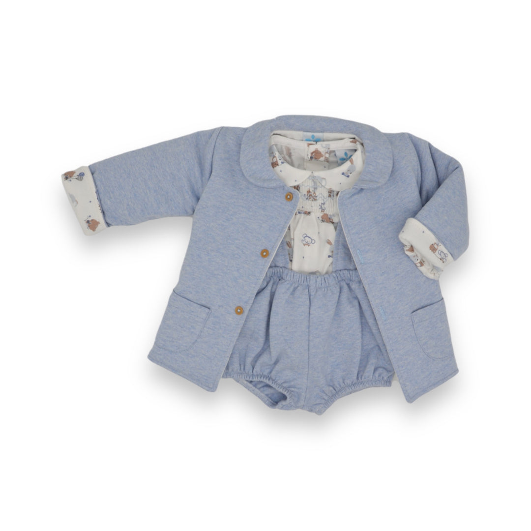 Sardon Baby Boy Blue Coat Blue Honecomb Pattered Coat