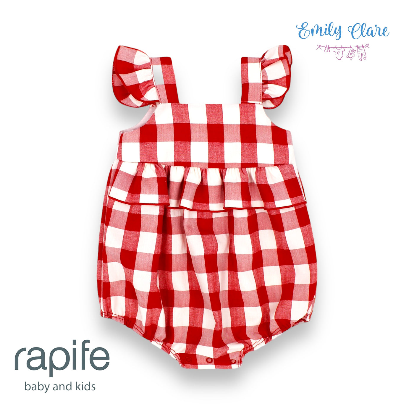 Girls Red & White Gingham Romper By Rapife.