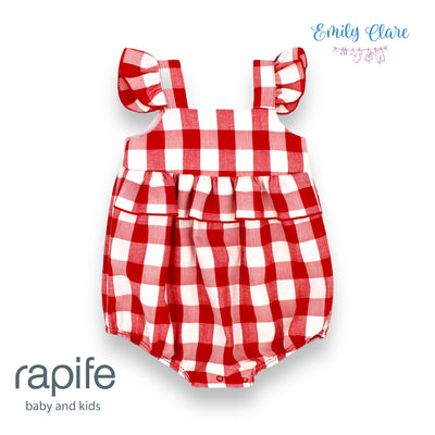 Girls Red & White Gingham Romper By Rapife.