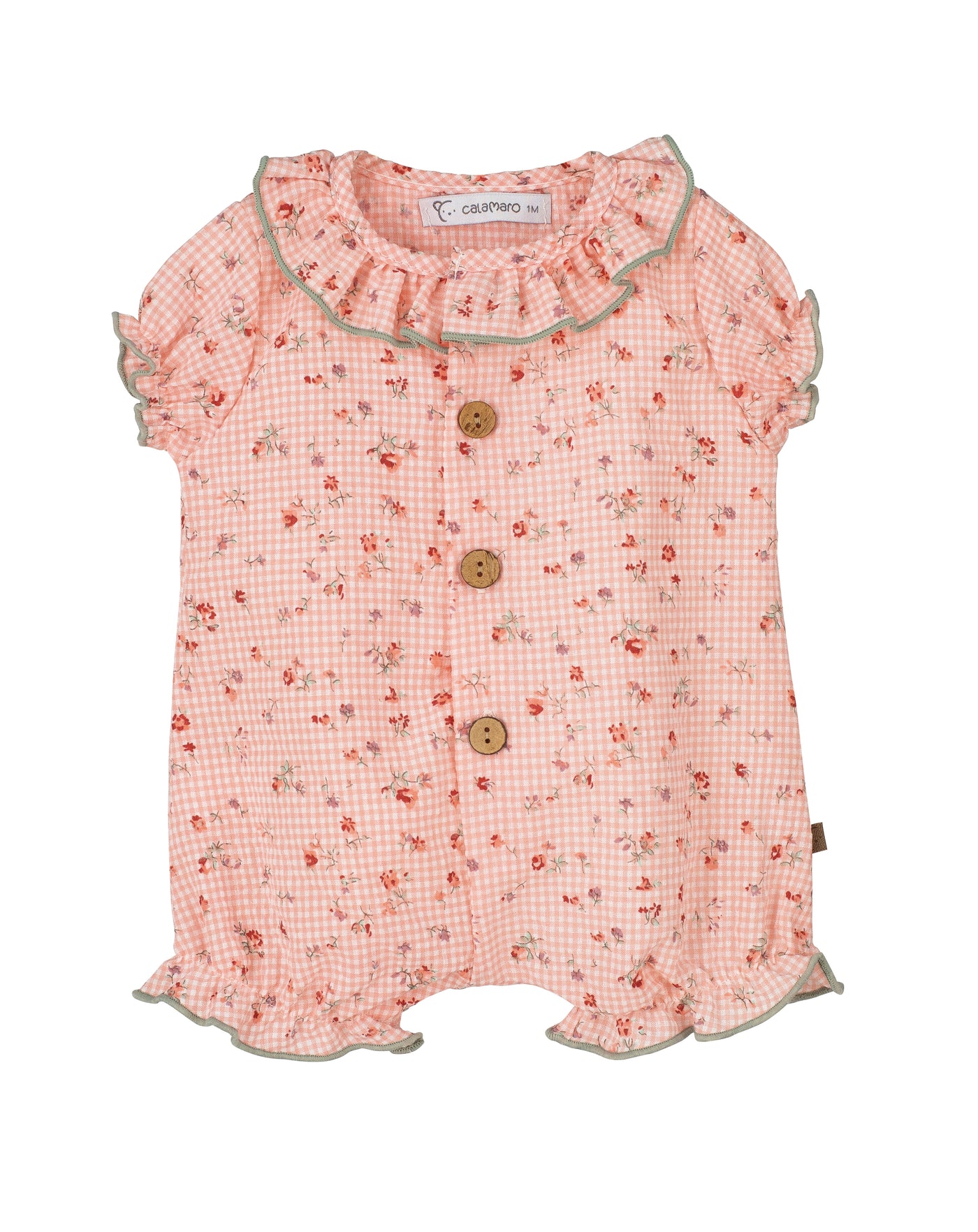 Girls Coral Gingham Shortie By Calamaro