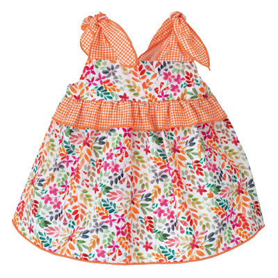 Girls Orange  Floral Print Dress By Calamaro