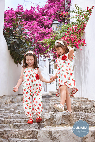 Girls White Roses Jumpsuit By Juliana