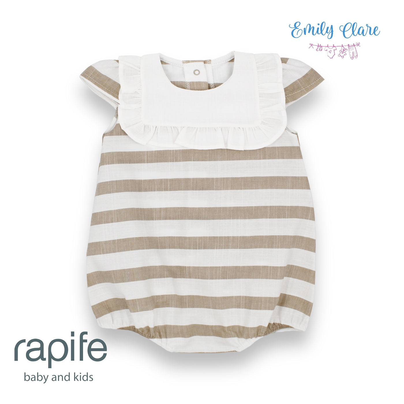 Girls Camel & White Striped Romper By Rapife