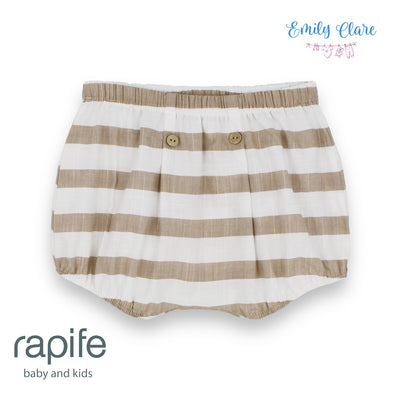 Boys White Voile Top & Camel Striped Bloomers Set By Rapife