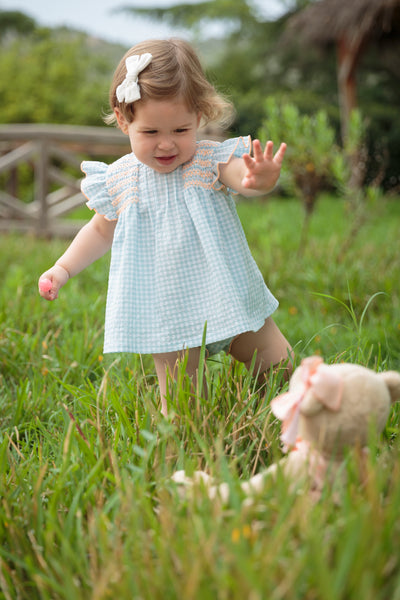 Babidu Iris Girls Gingham Dress & Bloomers Set