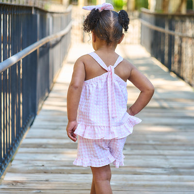 Girls Pink Gingham Top & Shorts Set By Rapife