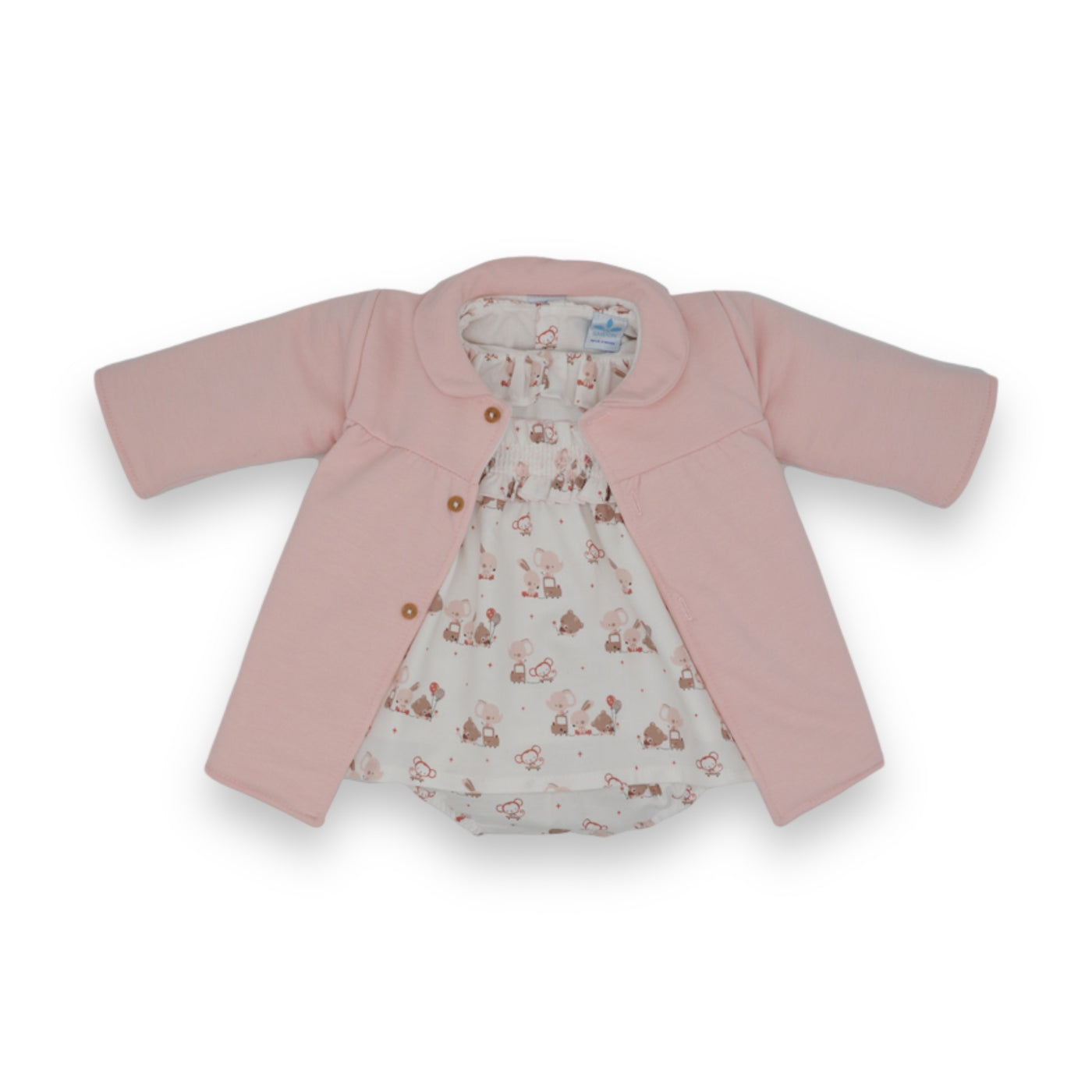 Girls Pink Jacket & Cream Dress Set By Sardon