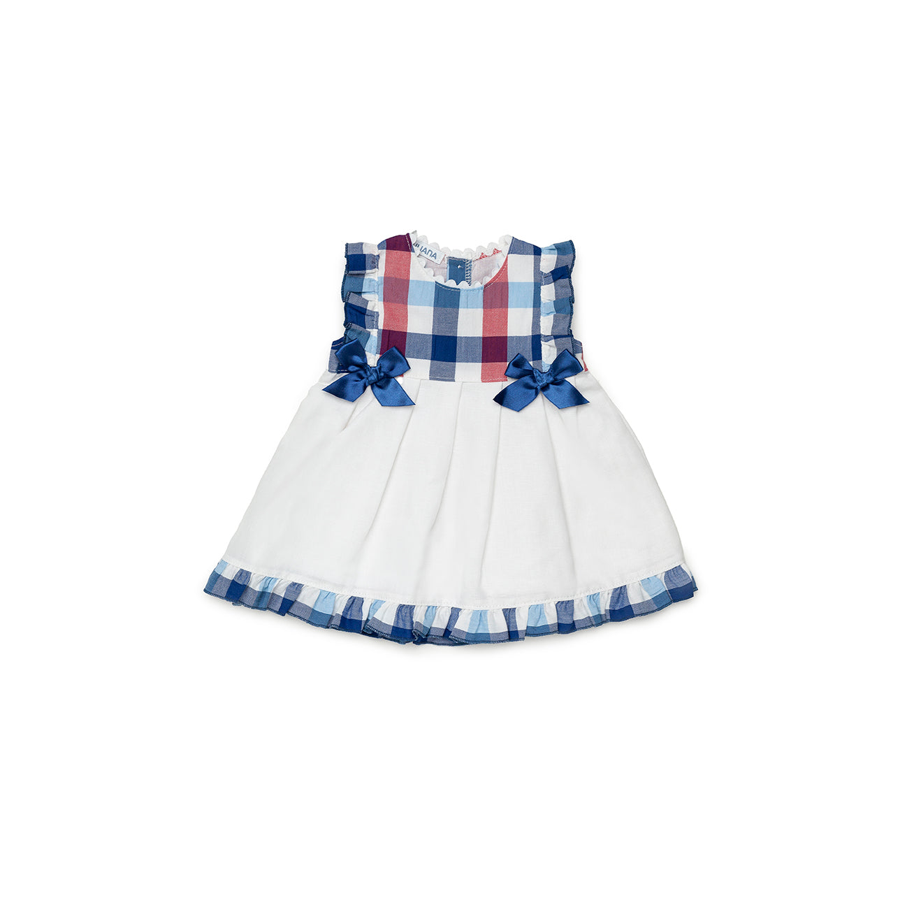 Girls White & Checked Dress By Juliana