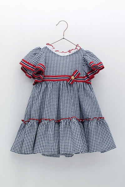 Girls Navy Gingham Dress By Foque