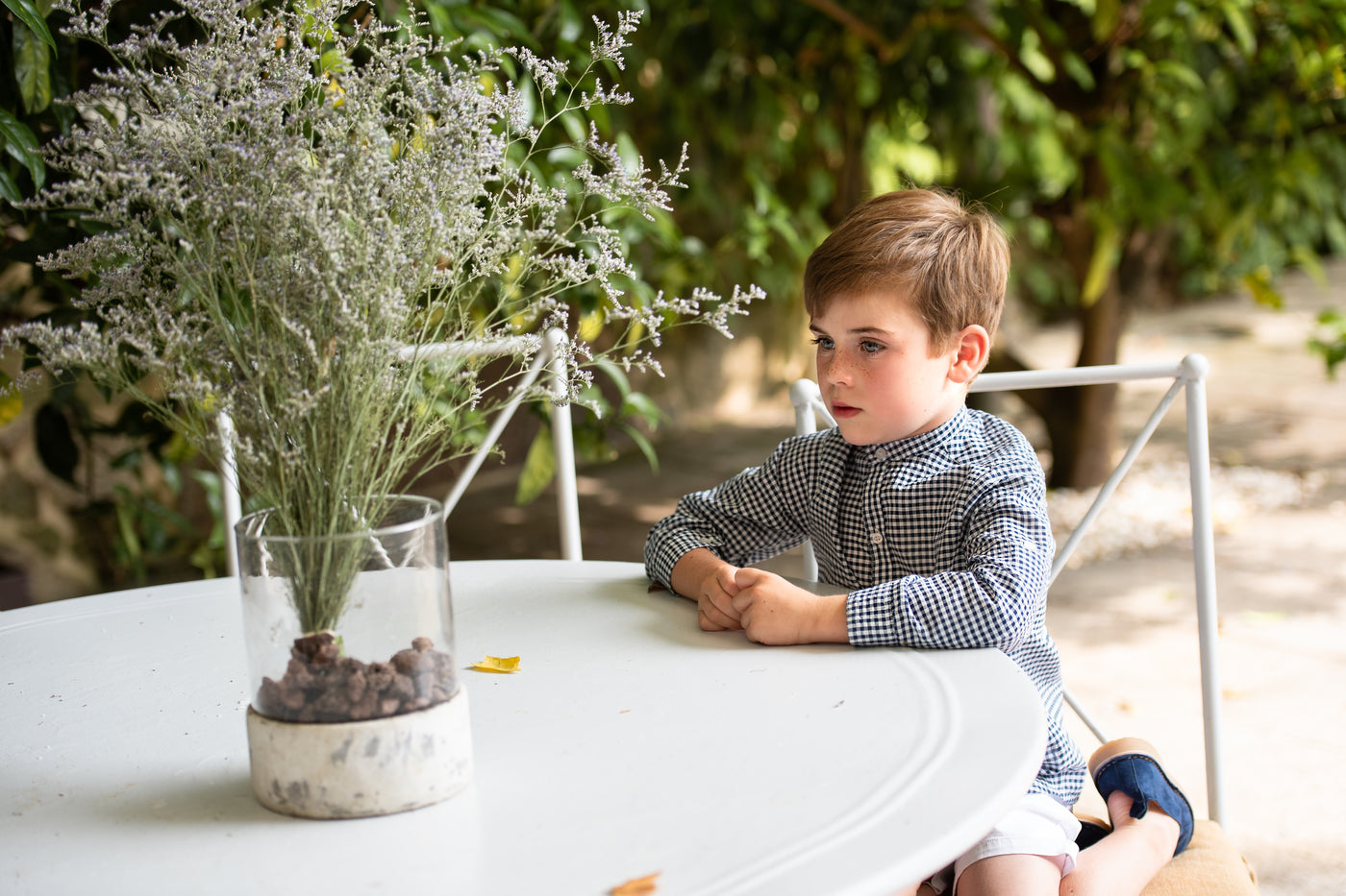 Boys Navy Gingham Shirt & White Shorts By Foque