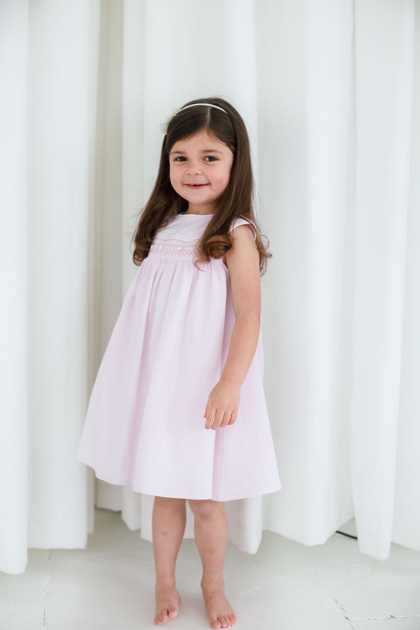 Girls Pink Smocked Dress By Deolinda