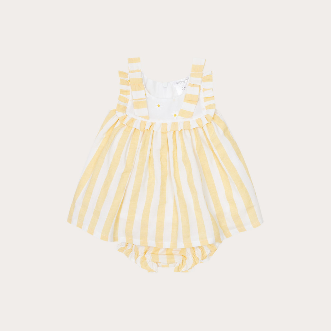 Girls Yellow Striped Daisy Dress & Bloomers By Deolinda