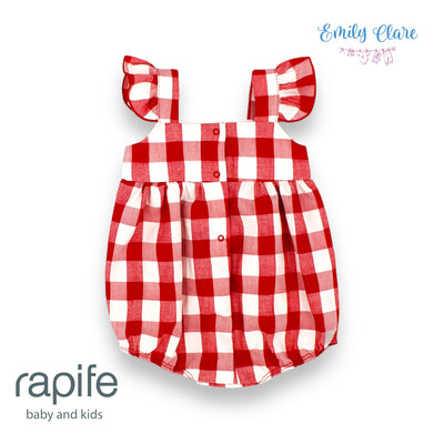 Girls Red & White Gingham Romper By Rapife.