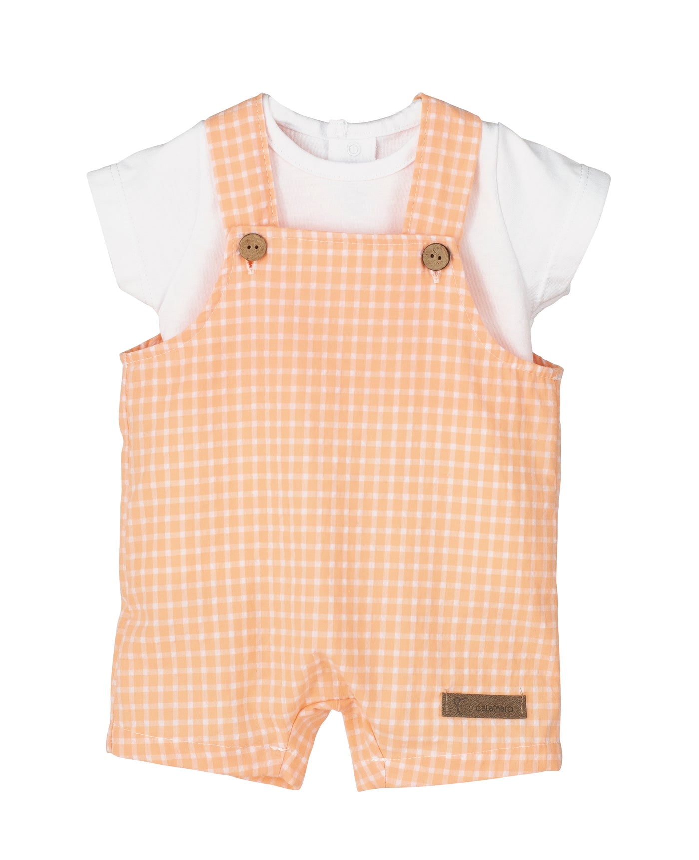 Boys Peach Gingham Dungarees Set By Calamaro