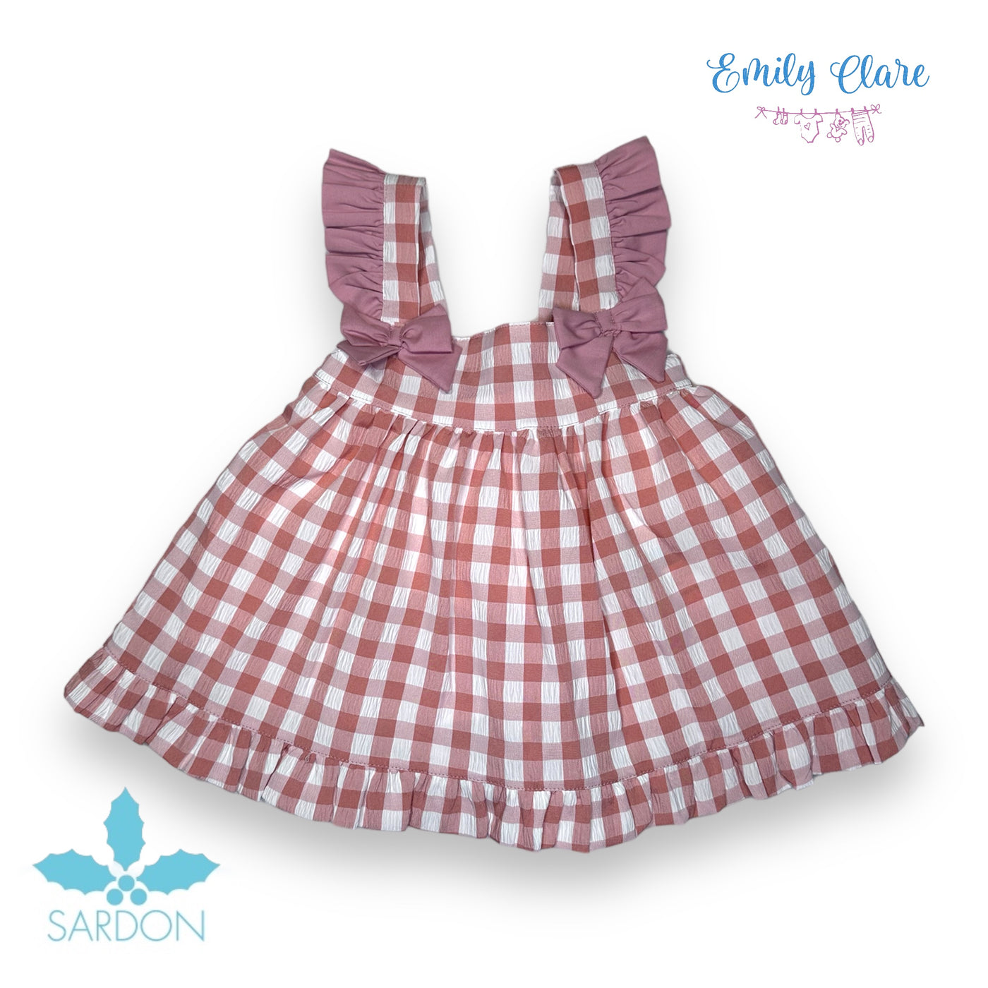 Girls Rose & White Chequered Top & Bloomers By Sardon