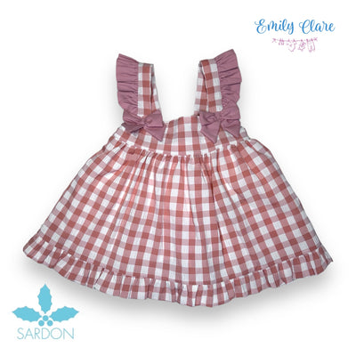 Girls Rose & White Chequered Top & Bloomers By Sardon