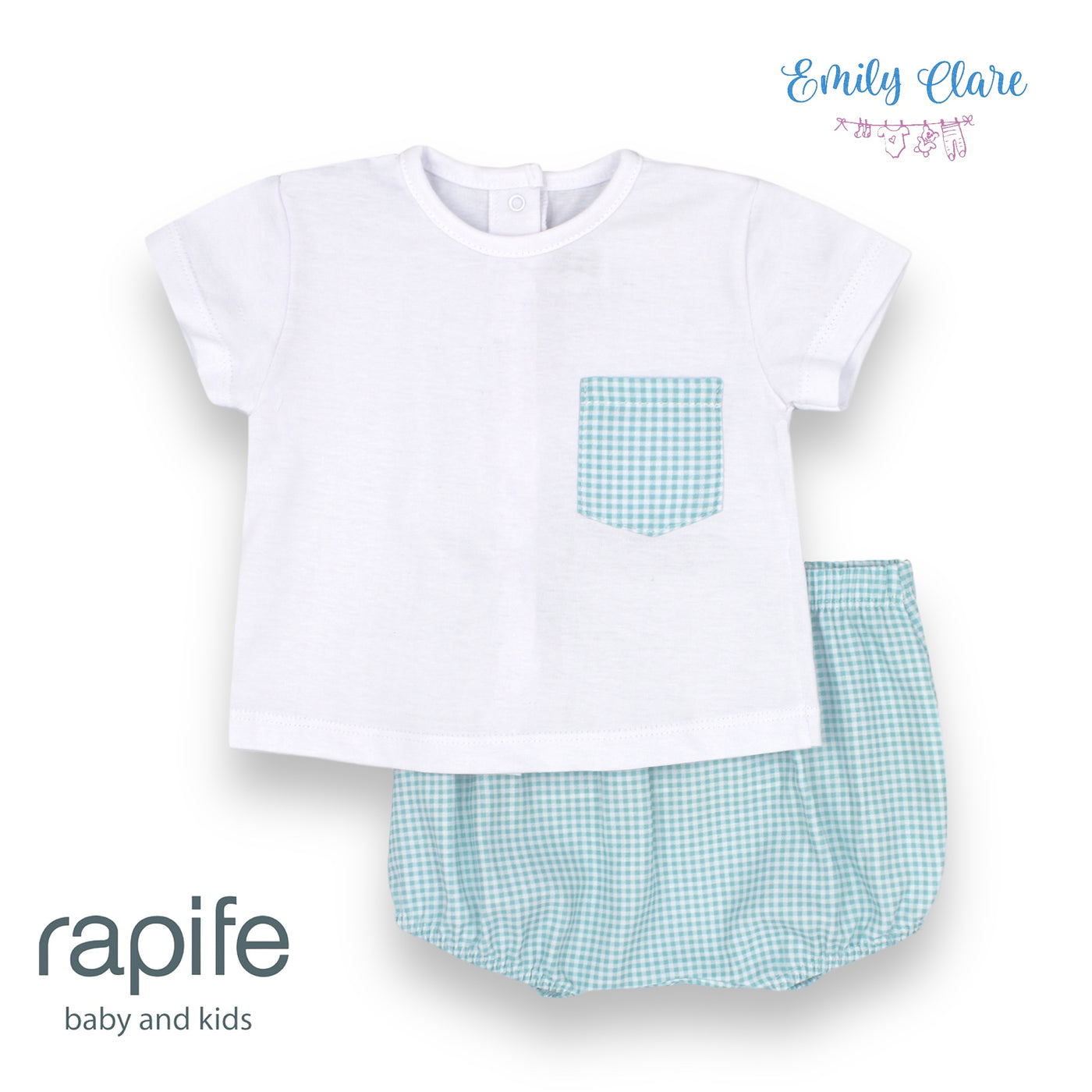 Boys White & Turquoise T-shirt & Bloomers Set By Rapife