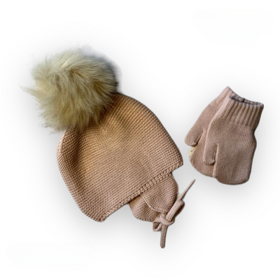 Merino Wool Pom Pom Hat and Mittens Set by Condor